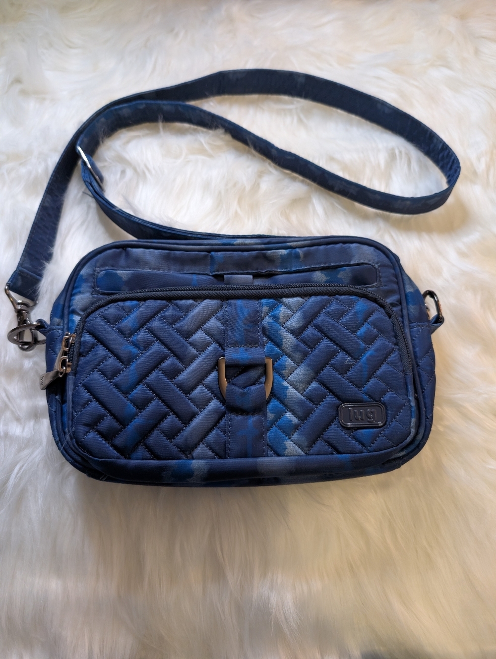 lug Carousel Navy Quilted Crossbody Bag with Tie-Dye Accents